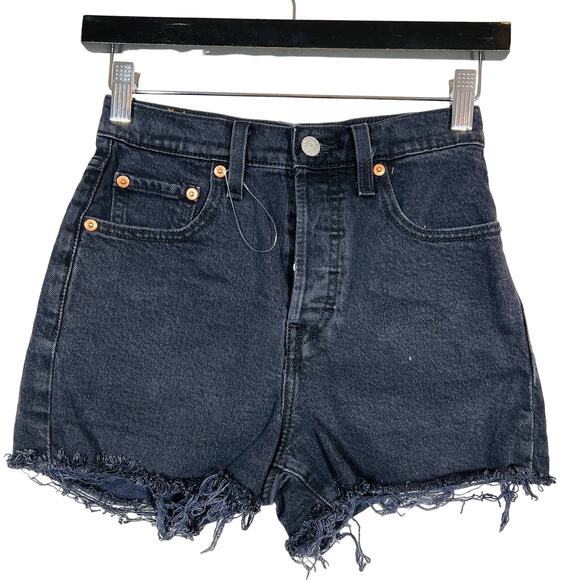 NEW! RE/DONE Levi Strauss Selvedge Denim Button Fly Ribcage Shorts Black - 24 - Picture 1 of 4